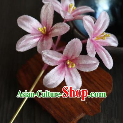 Chinese Handmade Pink Velvet Flowers Hairpins Ancient Palace Hair Accessories Headwear for Women