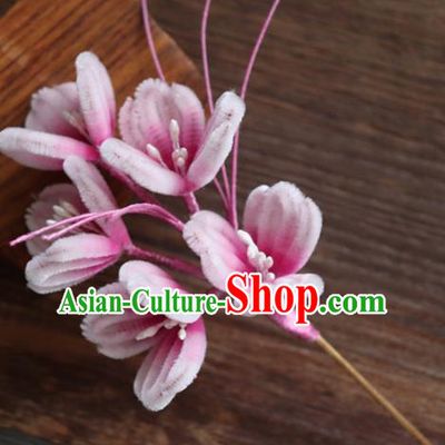Chinese Handmade Pink Velvet Plum Blossom Hairpins Ancient Palace Hair Accessories Headwear for Women