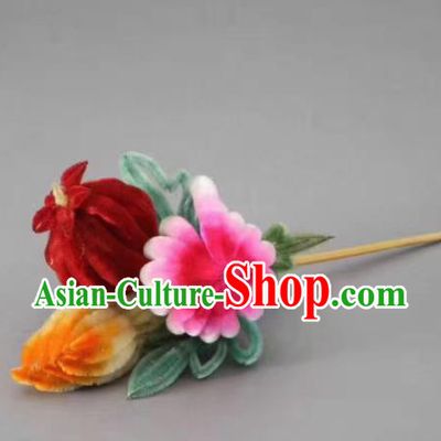 Chinese Handmade Velvet Pomegranate Hairpins Ancient Palace Hair Accessories Headwear for Women