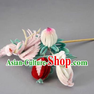 Chinese Handmade Velvet Phoenix Hairpins Ancient Palace Queen Hair Accessories Headwear for Women