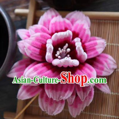 Chinese Handmade Rosy Velvet Peony Hairpins Ancient Palace Queen Hair Accessories Headwear for Women