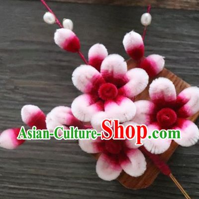 Chinese Handmade Velvet Plum Blossom Hairpins Ancient Palace Queen Hair Accessories Headwear for Women