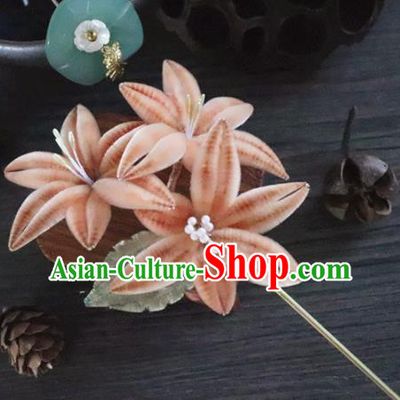 Chinese Handmade Orange Velvet Flowers Hairpins Ancient Palace Queen Hair Accessories Headwear for Women
