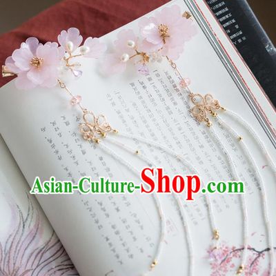 Chinese Handmade Pink Flowers Hair Claws Ancient Princess Hair Accessories Headwear for Women