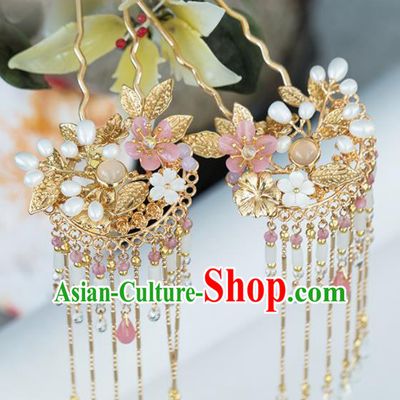 Chinese Handmade Golden Leaf Tassel Hairpins Ancient Princess Hair Accessories Headwear for Women
