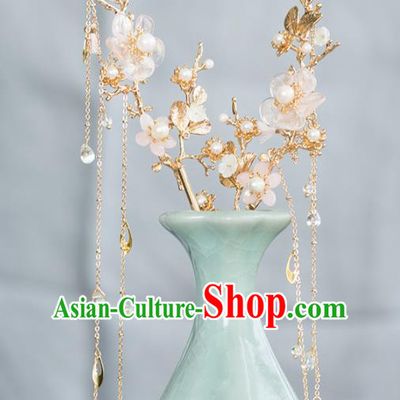 Chinese Handmade Plum Blossom Tassel Hairpins Ancient Princess Hair Accessories Headwear for Women
