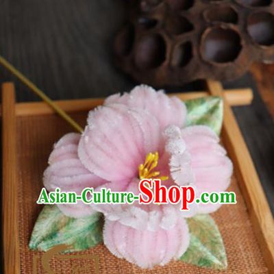 Handmade Chinese Classical Pink Velvet Flowers Brooch Ancient Palace Breastpin for Women
