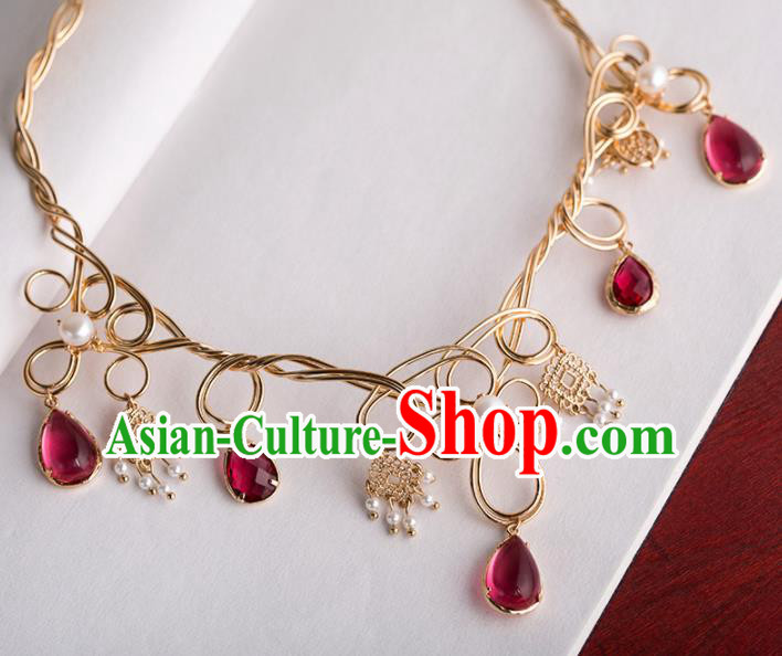 Handmade Chinese Classical Golden Necklace Ancient Palace Hanfu Necklet Accessories for Women Handmade Chinese Classical Golden Necklace Ancient Palace Hanfu Necklet Accessories for Women
