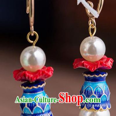 Handmade Chinese Classical Blueing Earrings Ancient Palace Ear Accessories for Women