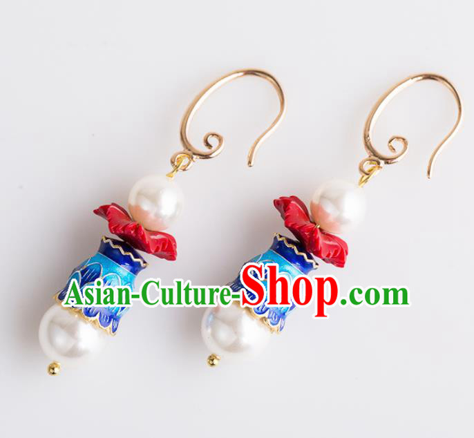 Handmade Chinese Classical Blueing Earrings Ancient Palace Ear Accessories for Women Handmade Chinese Classical Blueing Earrings Ancient Palace Ear Accessories for Women