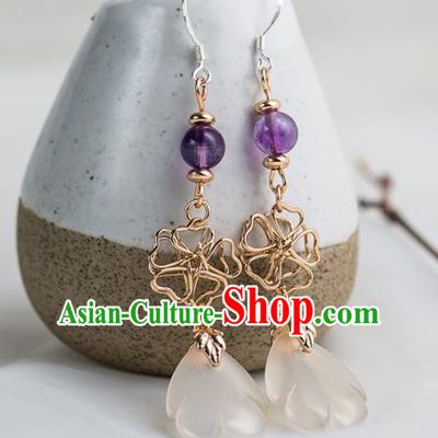 Handmade Chinese Classical Hanfu Jade Earrings Ancient Palace Ear Accessories for Women