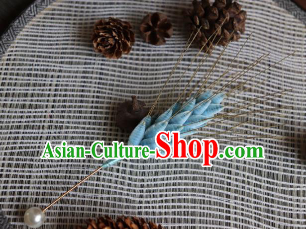 Handmade Chinese Classical Blue Velvet Wheat Brooch Ancient Palace Breastpin for Women Handmade Chinese Classical Blue Velvet Wheat Brooch Ancient Palace Breastpin for Women