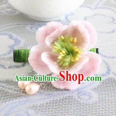 Chinese Handmade Pink Velvet Flowers Hair Claw Ancient Palace Queen Hair Accessories Headwear for Women