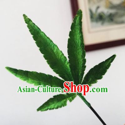 Chinese Handmade Green Velvet Maple Leaf Hairpins Ancient Palace Queen Hair Accessories Headwear for Women