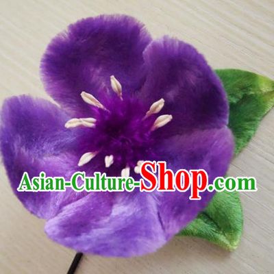 Handmade Chinese Classical Purple Velvet Flowers Brooch Ancient Palace Breastpin for Women