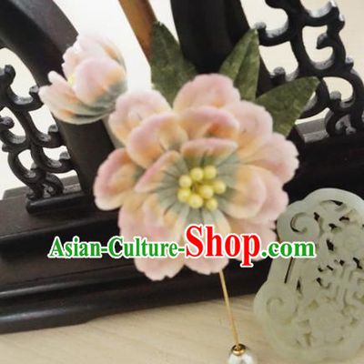 Handmade Chinese Classical Pink Velvet Peony Brooch Ancient Palace Breastpin for Women