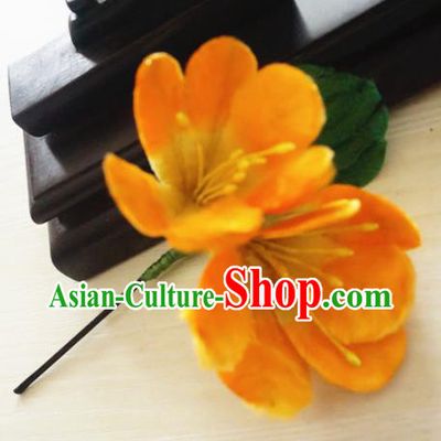 Chinese Handmade Orange Velvet Flowers Hairpins Ancient Palace Queen Hair Accessories Headwear for Women
