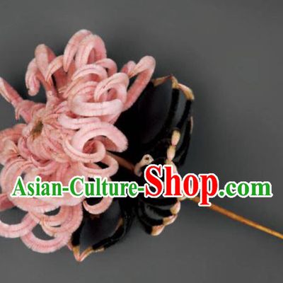 Chinese Handmade Pink Velvet Chrysanthemum Hairpins Ancient Palace Queen Hair Accessories Headwear for Women