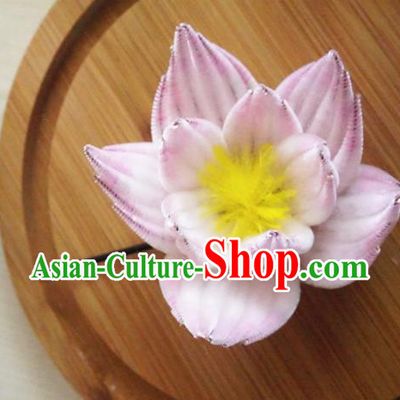 Chinese Handmade Pink Velvet Lotus Hairpins Ancient Palace Queen Hair Accessories Headwear for Women