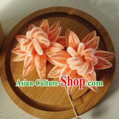 Chinese Handmade Palace Pink Velvet Chrysanthemum Hairpins Ancient Queen Hair Accessories Headwear for Women