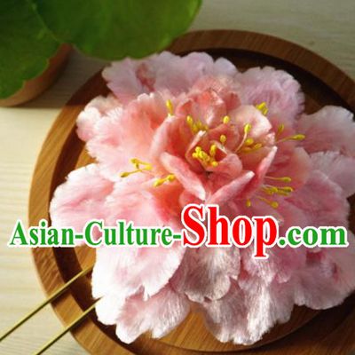 Chinese Handmade Palace Pink Peony Velvet Hairpins Ancient Queen Hair Accessories Headwear for Women