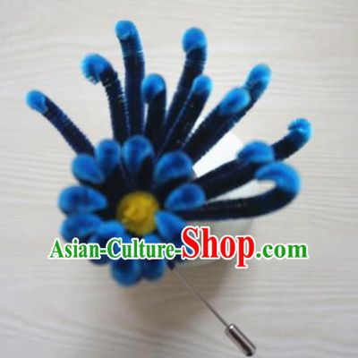 Chinese Handmade Palace Navy Chrysanthemum Velvet Hairpins Ancient Queen Hair Accessories Headwear for Women
