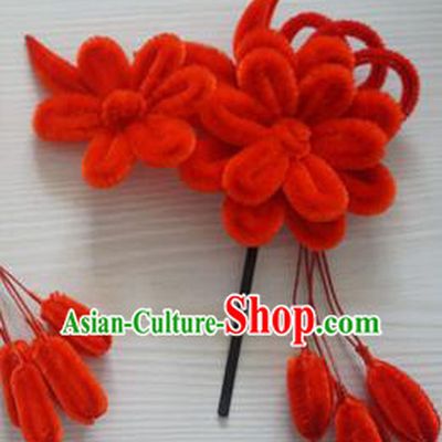 Chinese Handmade Palace Red Velvet Hairpins Ancient Queen Hair Accessories Headwear for Women