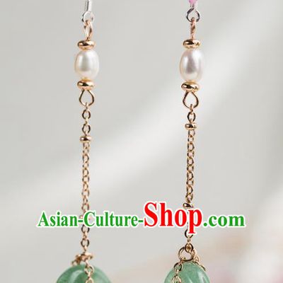 Handmade Chinese Classical Hanfu Jade Ring Earrings Ancient Palace Ear Accessories for Women