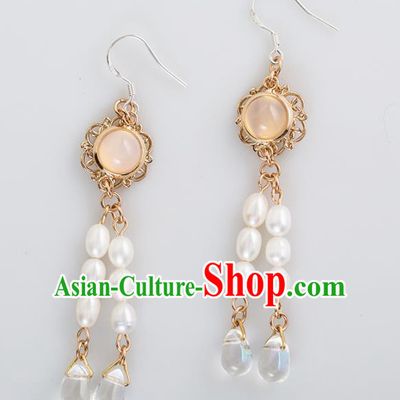 Handmade Chinese Classical Hanfu Pearls Earrings Ancient Palace Ear Accessories for Women