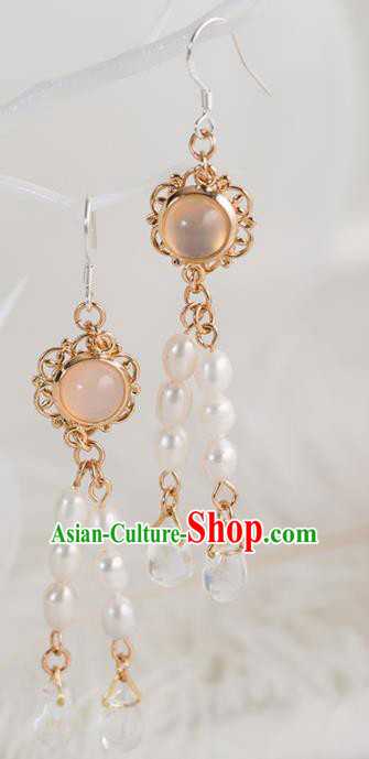 Handmade Chinese Classical Hanfu Pearls Earrings Ancient Palace Ear Accessories for Women Handmade Chinese Classical Hanfu Pearls Earrings Ancient Palace Ear Accessories for Women