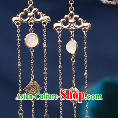 Handmade Chinese Classical Hanfu Chalcedony Earrings Ancient Palace Ear Accessories for Women