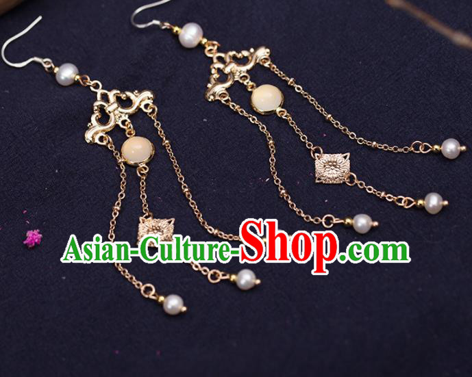 Handmade Chinese Classical Hanfu Chalcedony Earrings Ancient Palace Ear Accessories for Women Handmade Chinese Classical Hanfu Chalcedony Earrings Ancient Palace Ear Accessories for Women