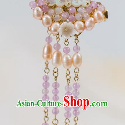 Chinese Handmade Hanfu Pink Pearls Hair Claws Hairpins Ancient Princess Hair Accessories Headwear for Women