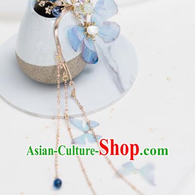 Handmade Chinese Classical Hanfu Blue Butterfly Earrings Ancient Palace Ear Accessories for Women