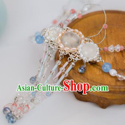 Handmade Chinese Classical Necklace Ancient Palace Hanfu White Chalcedony Necklet Accessories for Women