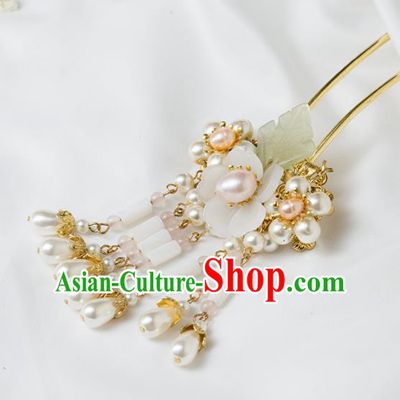 Chinese Handmade Hanfu Pearls Tassel Hairpins Ancient Princess Hair Accessories Headwear for Women