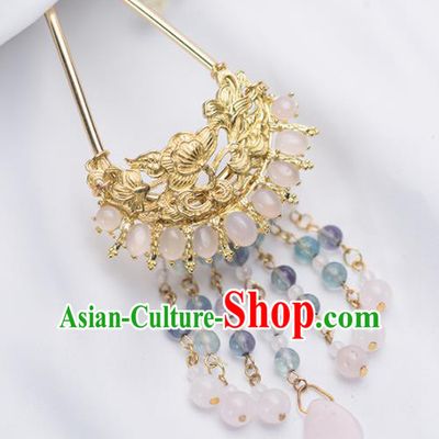 Chinese Handmade Hanfu Tassel Golden Hairpins Ancient Princess Hair Accessories Headwear for Women