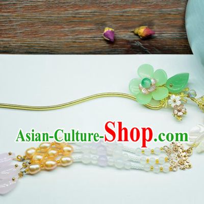 Chinese Handmade Hanfu Green Flower Hairpins Ancient Princess Hair Accessories Headwear for Women