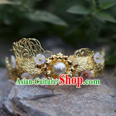 Chinese Handmade Hanfu Golden Hair Crown Hairpins Ancient Princess Hair Accessories Headwear for Women