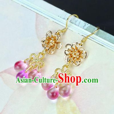 Handmade Chinese Classical Rosy Earrings Ancient Palace Hanfu Ear Accessories for Women