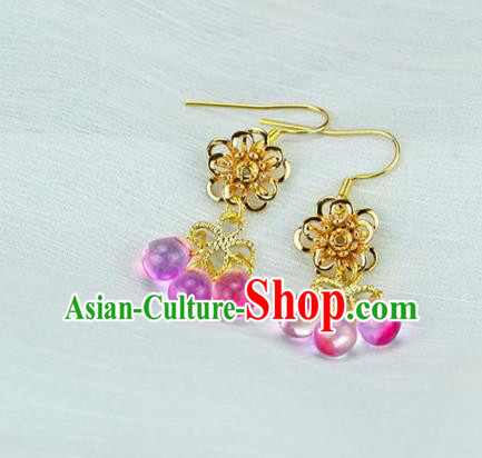 Handmade Chinese Classical Rosy Earrings Ancient Palace Hanfu Ear Accessories for Women Handmade Chinese Classical Rosy Earrings Ancient Palace Hanfu Ear Accessories for Women