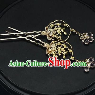 Chinese Handmade Hanfu Golden Hairpins Ancient Palace Princess Hair Accessories Headwear for Women