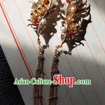 Chinese Handmade Hanfu Golden Feather Hair Claws Hairpins Ancient Palace Princess Hair Accessories Headwear for Women