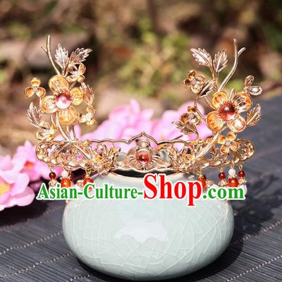 Chinese Handmade Hanfu Golden Flowers Hairpins Ancient Princess Hair Accessories Headwear for Women