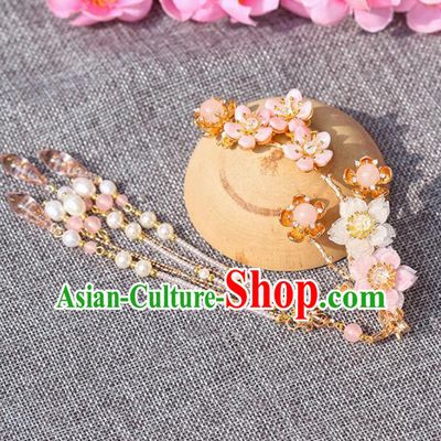 Chinese Handmade Hanfu Pink Flowers Hair Claw Hairpins Ancient Princess Hair Accessories Headwear for Women