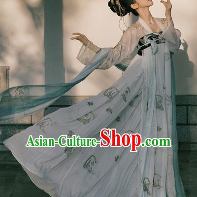 Chinese Traditional Tang Dynasty Imperial Concubine Historical Costume Ancient Peri Embroidered Hanfu Dress for Women