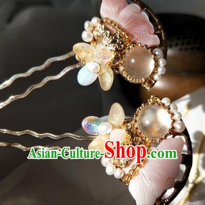 Chinese Handmade Hanfu Pink Shell Hair Clip Hairpins Ancient Palace Princess Hair Accessories Headwear for Women