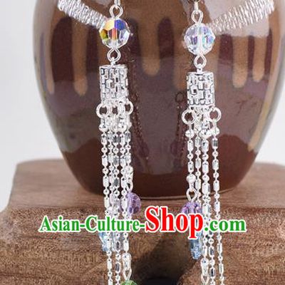 Handmade Chinese Classical Long Tassel Earrings Ancient Palace Hanfu Ear Accessories for Women