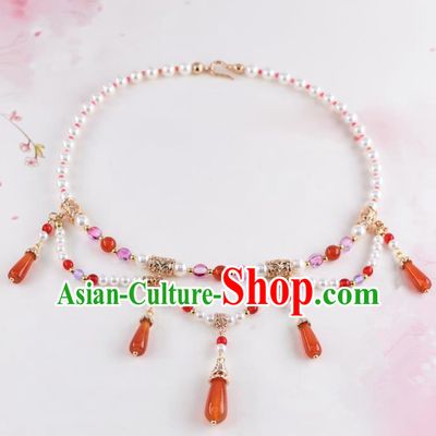 Handmade Chinese Classical Red Agate Necklace Ancient Palace Hanfu Necklet Accessories for Women