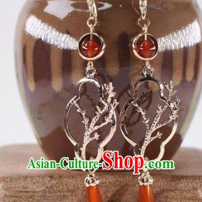 Handmade Chinese Classical Red Agate Earrings Ancient Palace Hanfu Ear Accessories for Women
